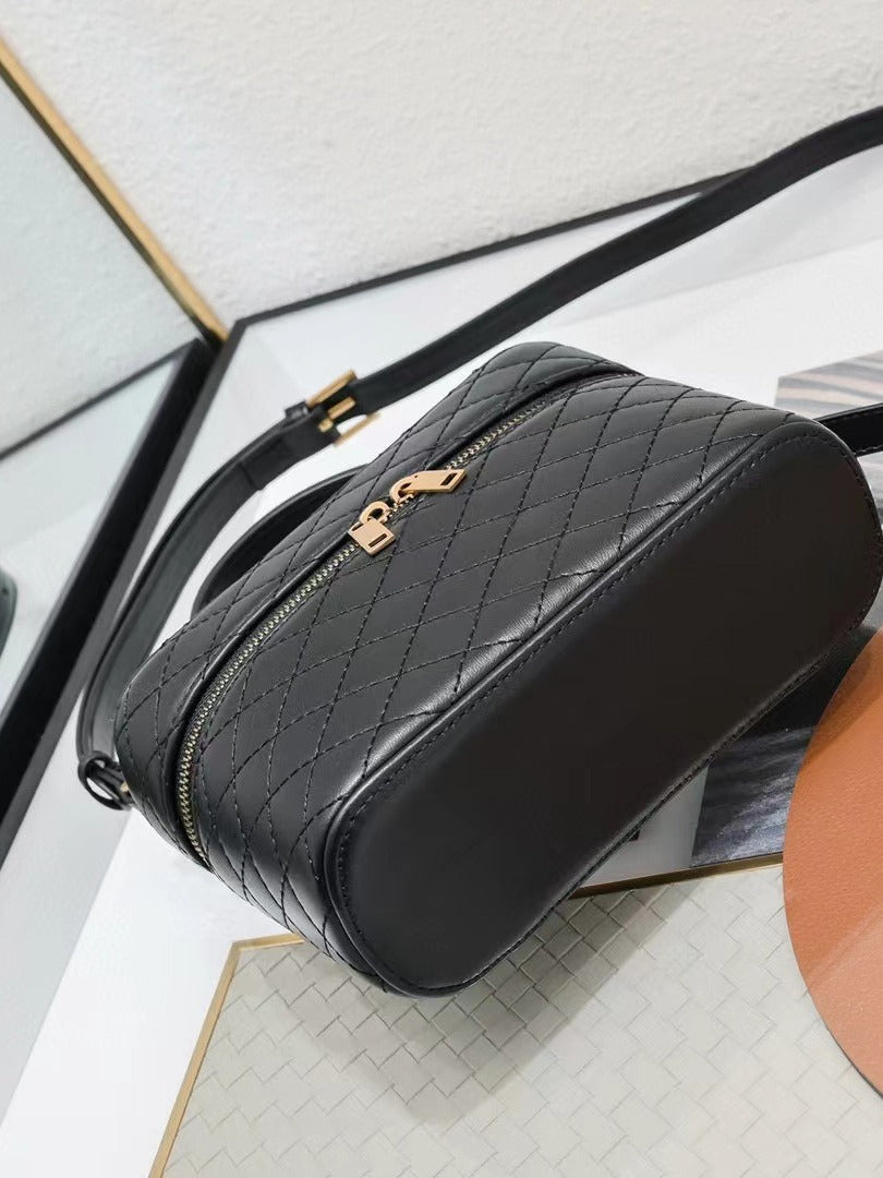 Women's Diamond Plaid Cowhide Box Makeup Lunch High-grade Small Square Bags