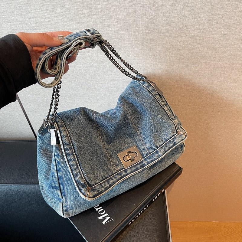 Women's Retro Denim High-grade Chain Large Capacity Shoulder Bags
