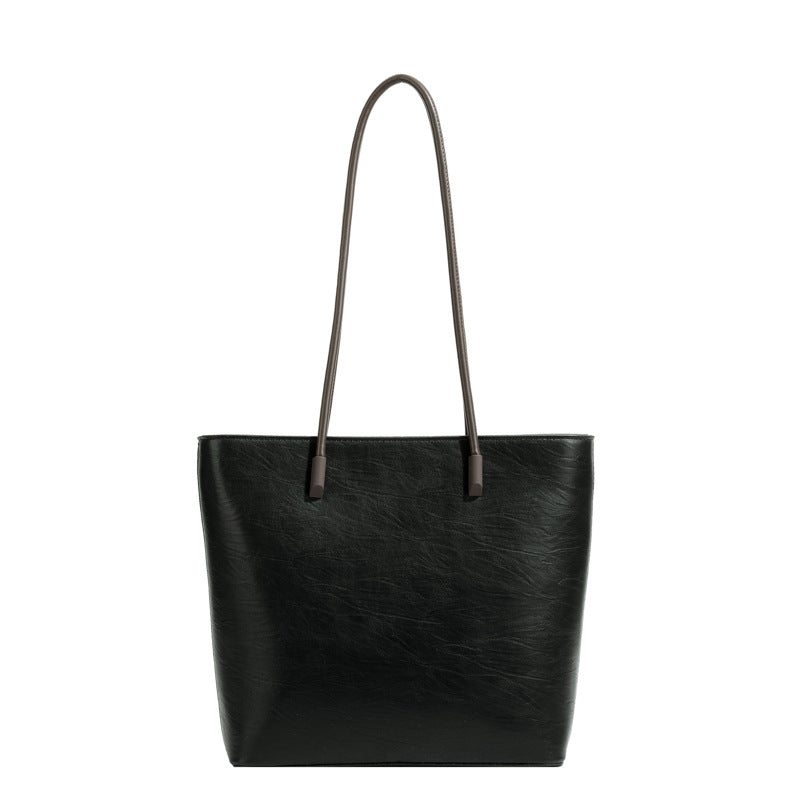 Women's Oil Wax Leather Solid Color Large Capacity Portable Underarm Bags