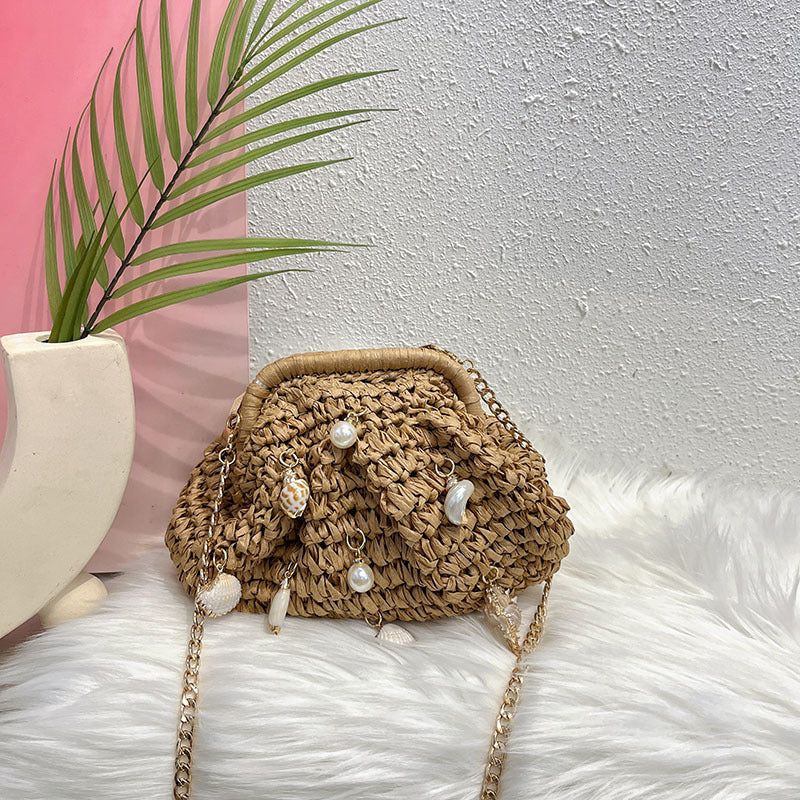 Pastoral Style Straw Woven Mori Western Shell Women's Messenger Bag