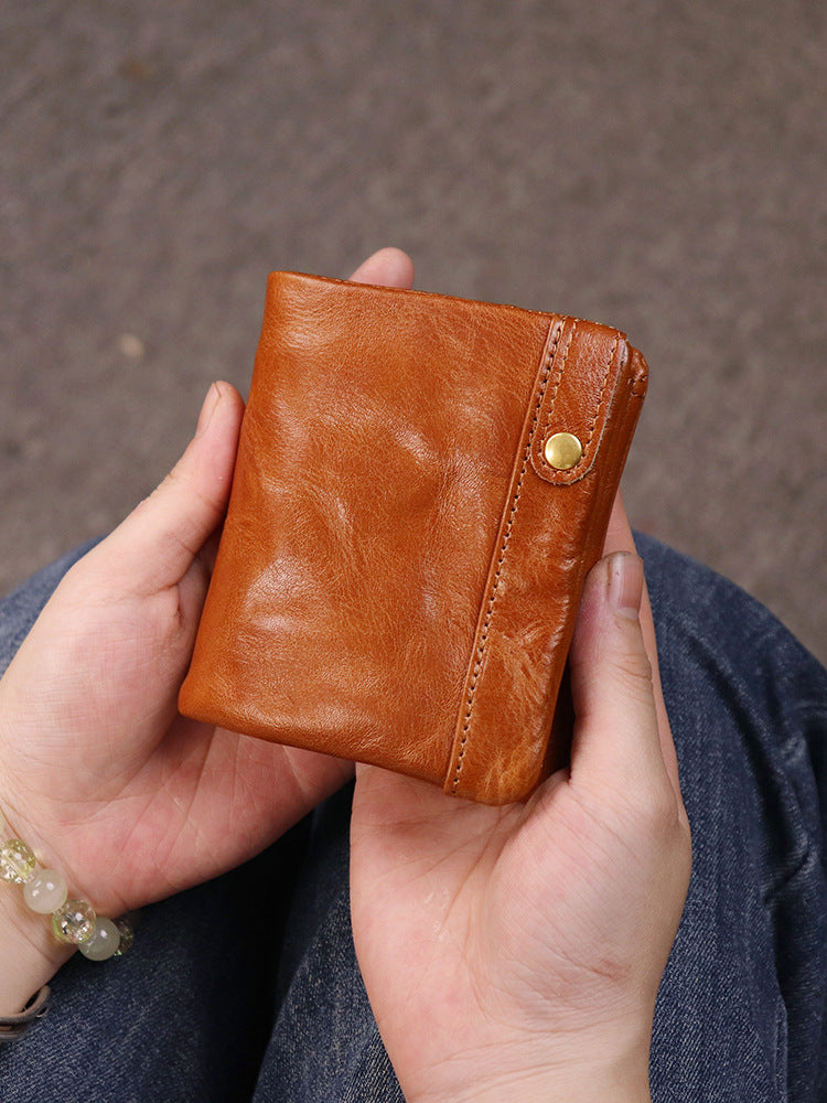 Women's Tanning Leather Classic Short For Handmade Genuine Multiple Slots Card Holder