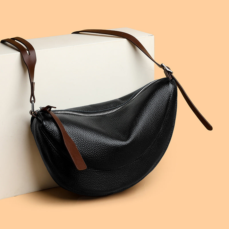 Women's First Layer Niche Solid Color Hobos Genuine Leather Bags