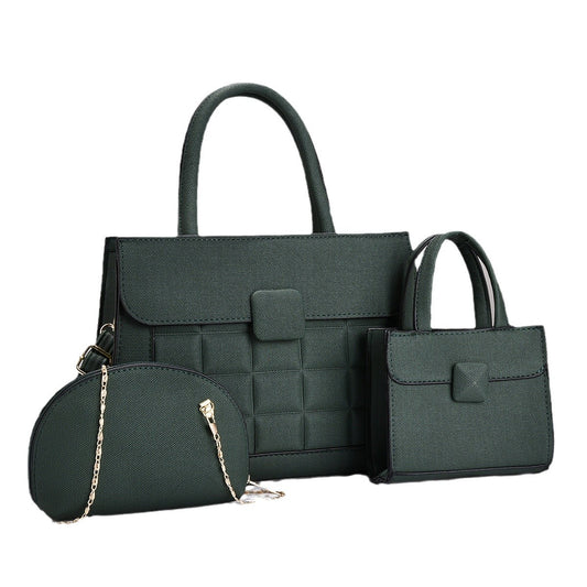 Plaid Stitching Three-piece Large Capacity Versatile Bags
