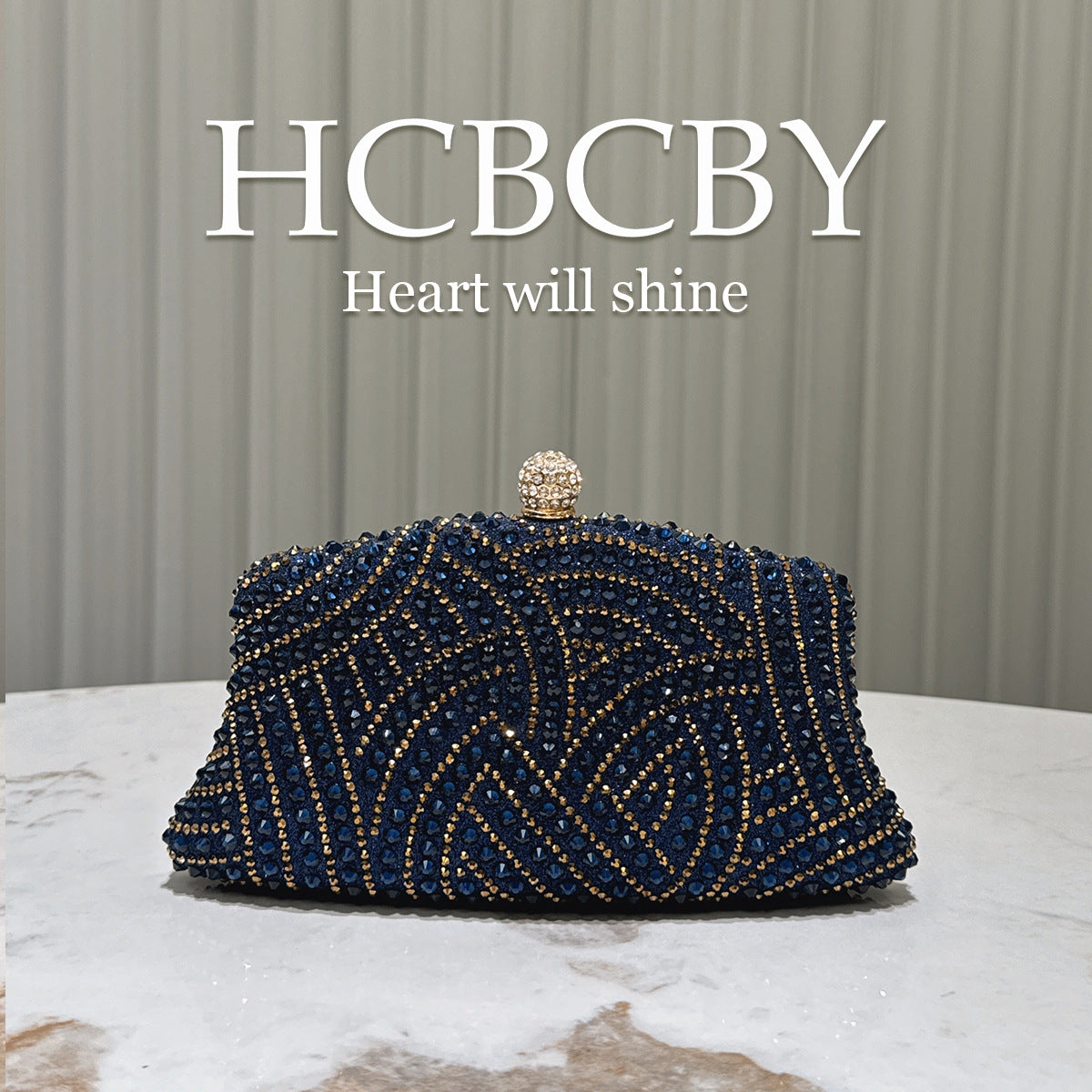 Women's Dark Blue Shiny Elegant Rhinestone Decorative Clutch Fashion Bags