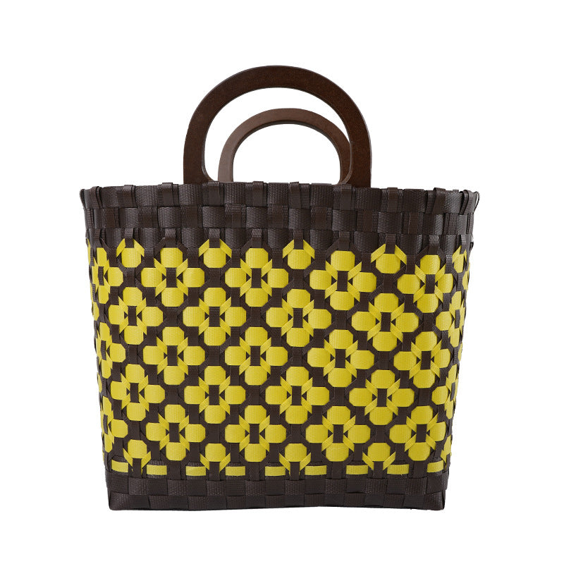Wooden Hand-woven Color Matching Fashion Vegetable Women's Handbag
