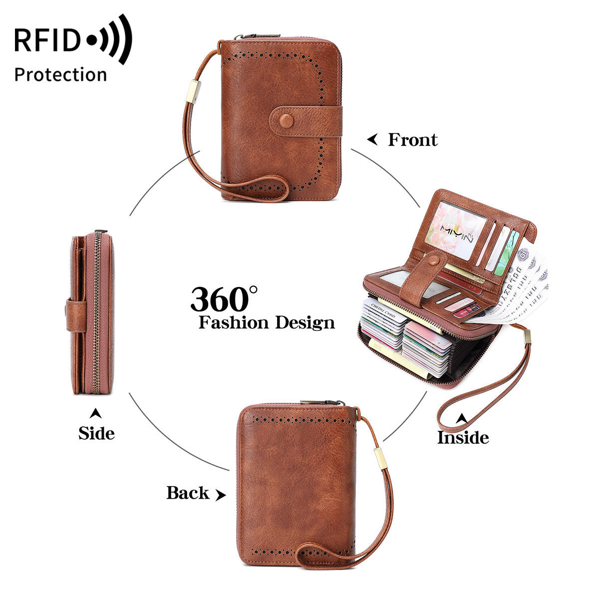 Women's Swiping Oil Wax Leather Retro Expanding Ladies Wallet
