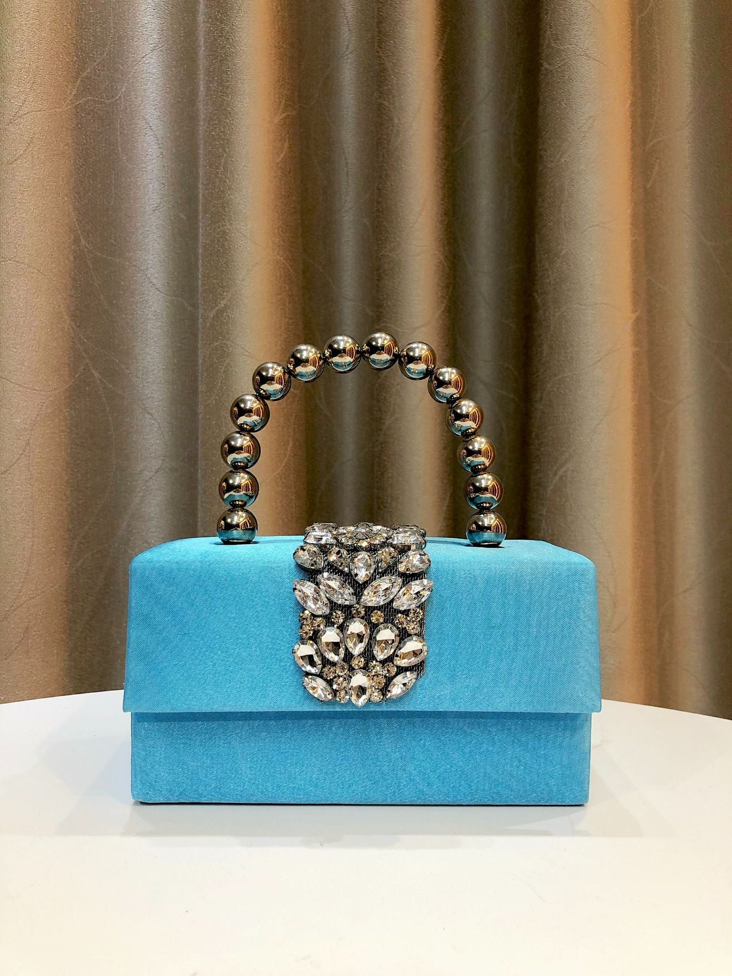 Shiny Rhinestone Banquet Silk Satin Pearl Dinner Bag