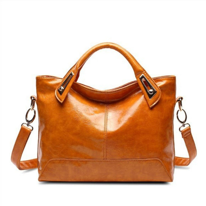 Women's Retro Style Trendy Fashionable Oily Leather Glossy Women's Shoulder Bag