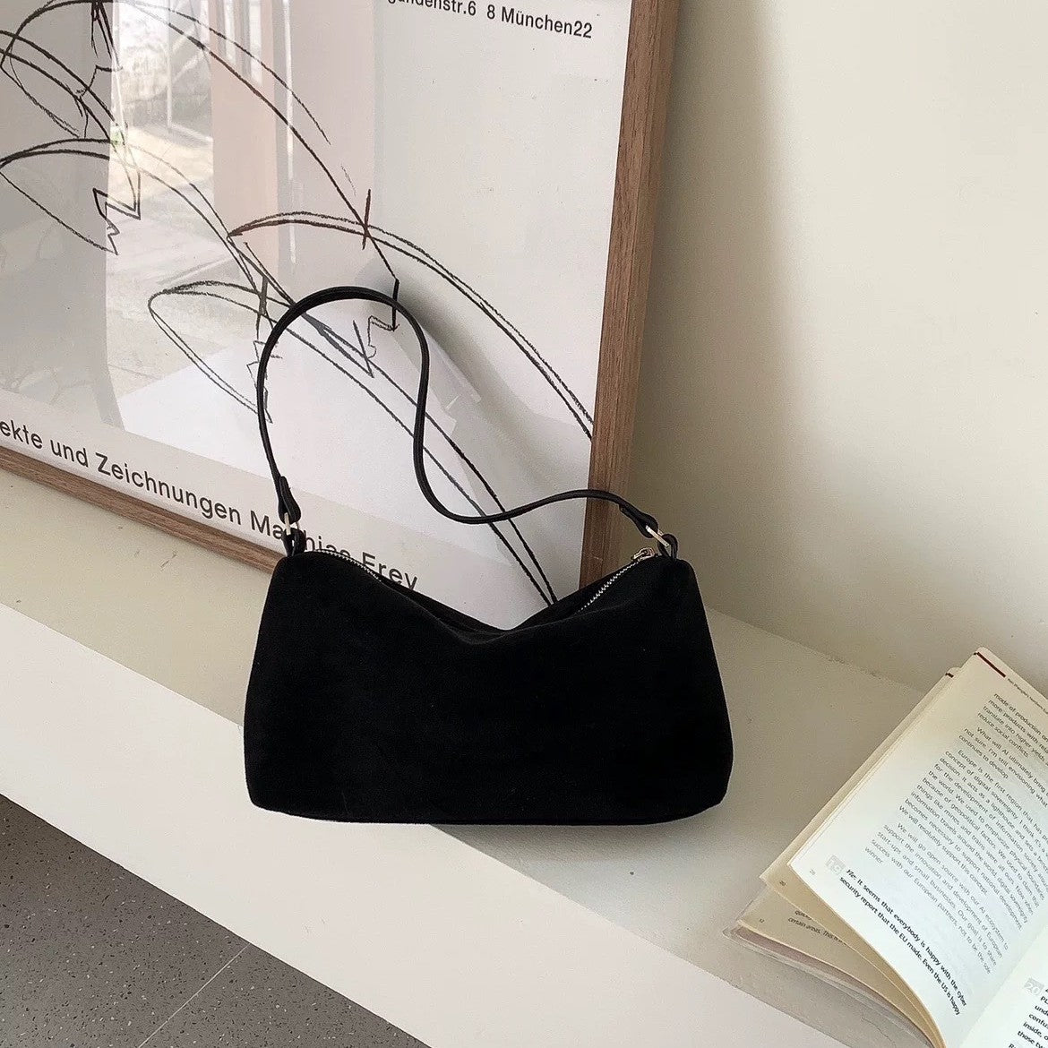 Women's Daily Frosted Suede Solid Color Portable Small Square Bag