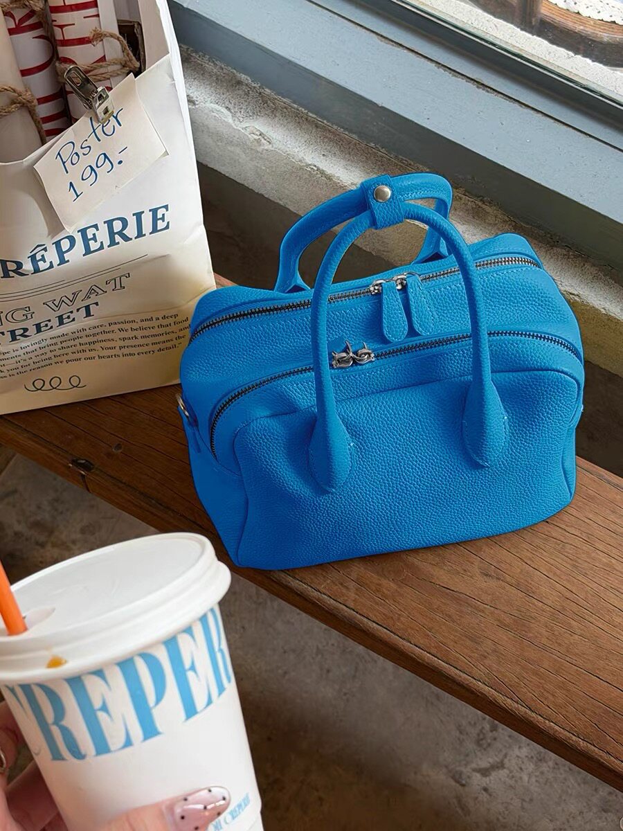 Blue High-grade Portable Boston Toast Large Capacity Women's Handbag