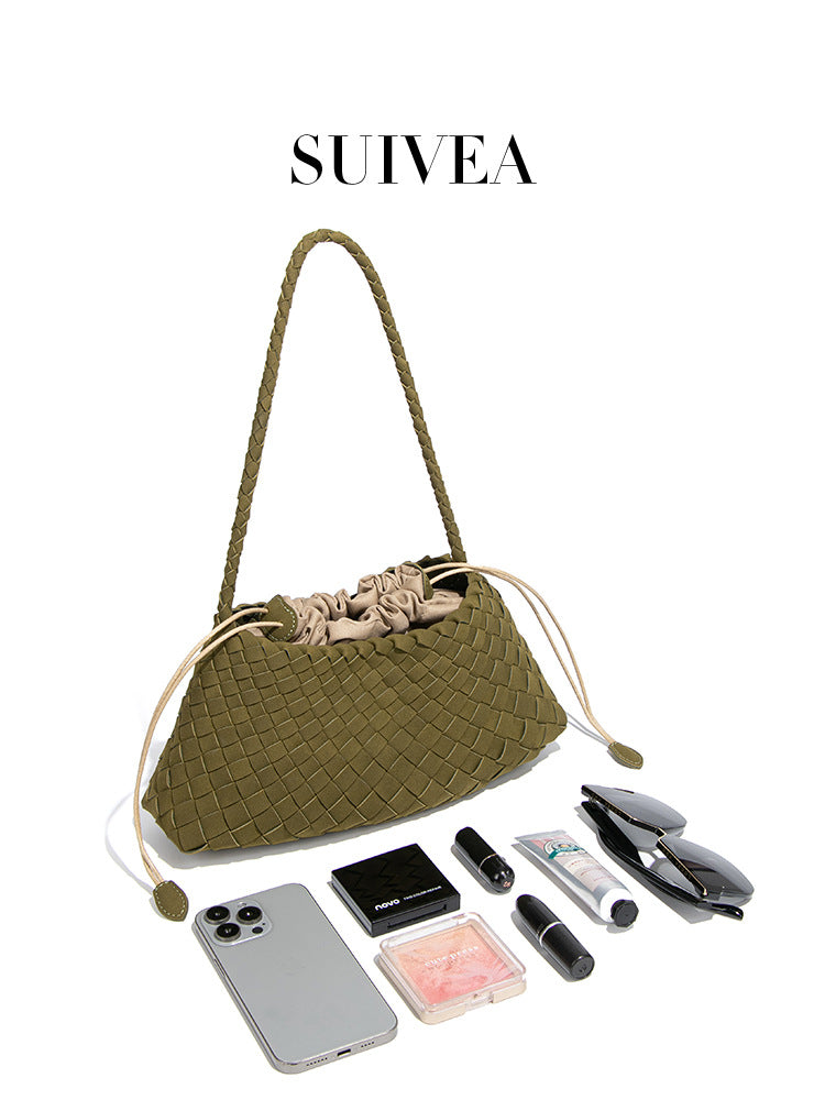 Women's Fashion Retro Vegetable Basket Mother Underarm Texture Suede Woven Bucket Bags