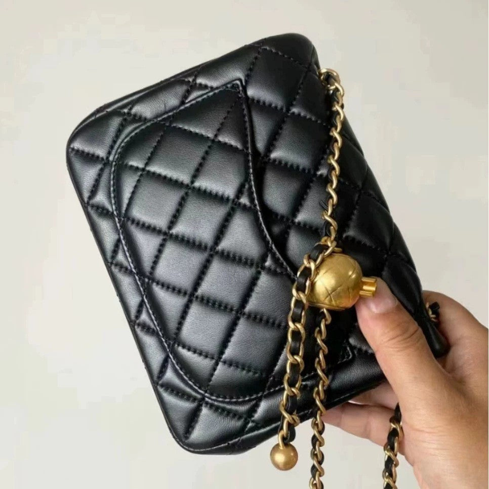 High Quality Golden Balls Fat Lambskin Classic Small Square Bag