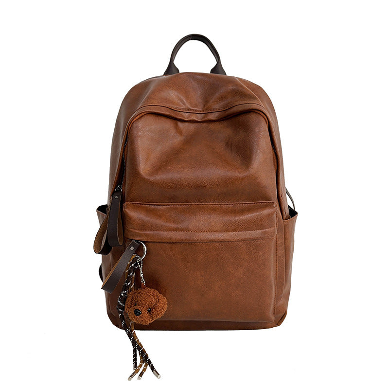 Women's Retro Leather Female College High Simple Leisure Backpack