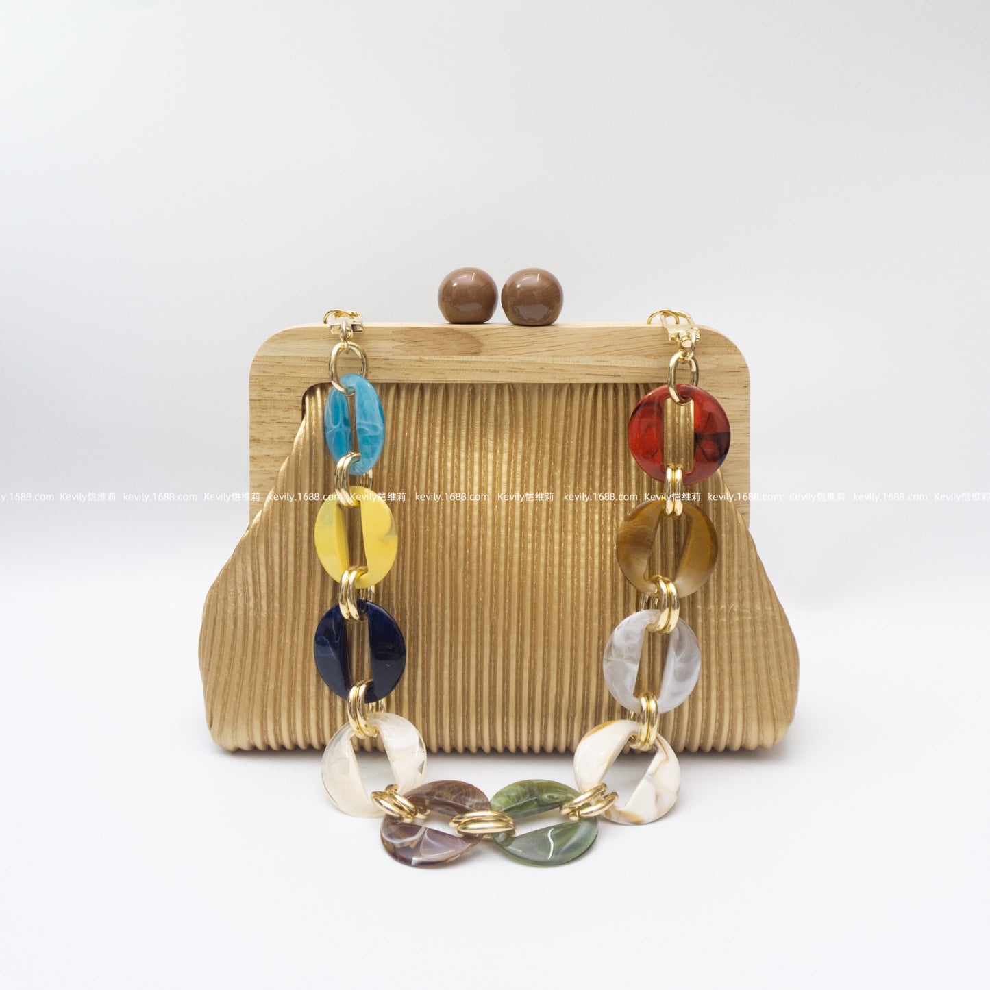 Straw Acrylic Color Chain Underarm Wooden Dinner Bag