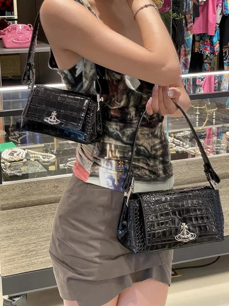 Crocodile Pattern Underarm Saturn Classic Patent Leather Women's Messenger Bag