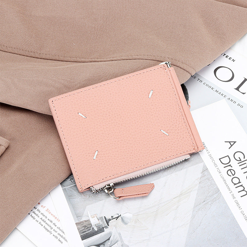 Women's & Men's Leather Dollar Clip Short Cash Zipper Ladies Wallet