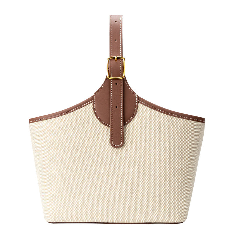 High Version Calfskin Linen Vegetable Basket Women's Handbag