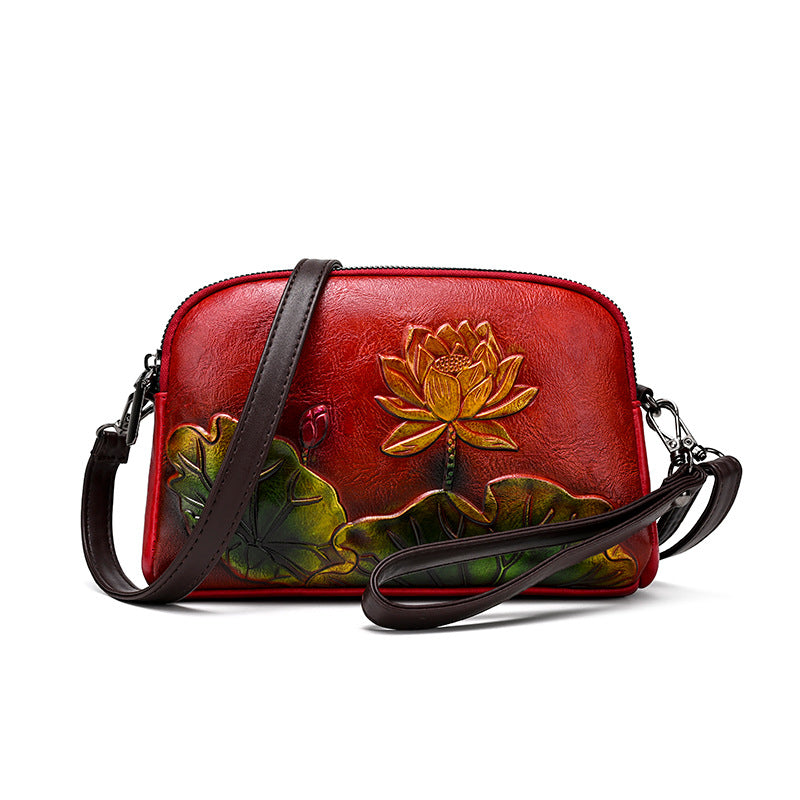 Women's Ethnic Style Retro Embossing Textured Artistic Women's Shoulder Bag