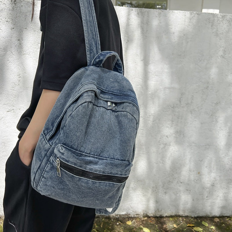 Style Washed Denim Canvas Female High Idle College Student Schoolbag