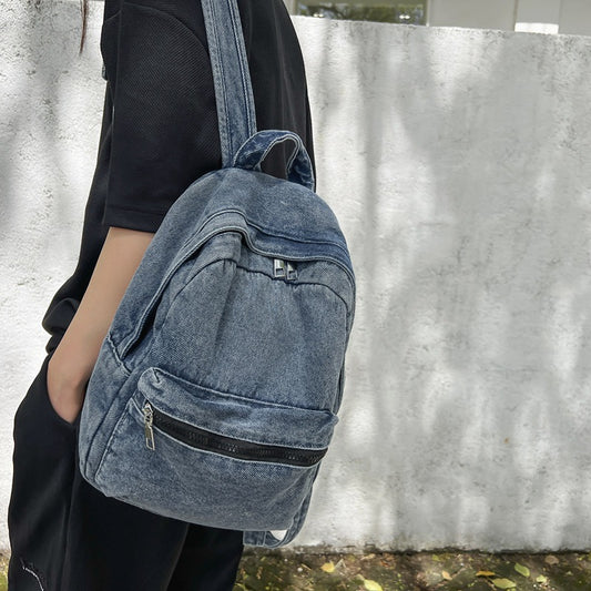 Style Washed Denim Canvas Female High Idle College Student Schoolbag