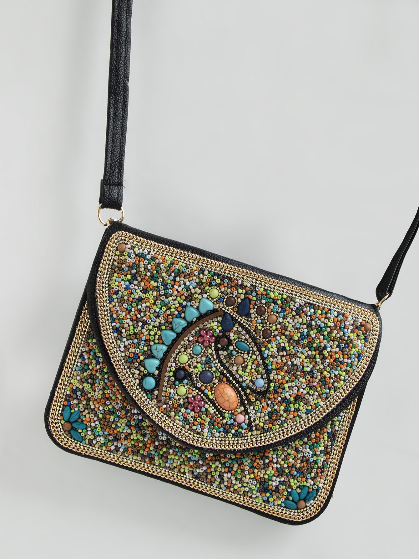 Women's Bohemian Style Bead Ethnic Shell Flower Trip Small Square Bag