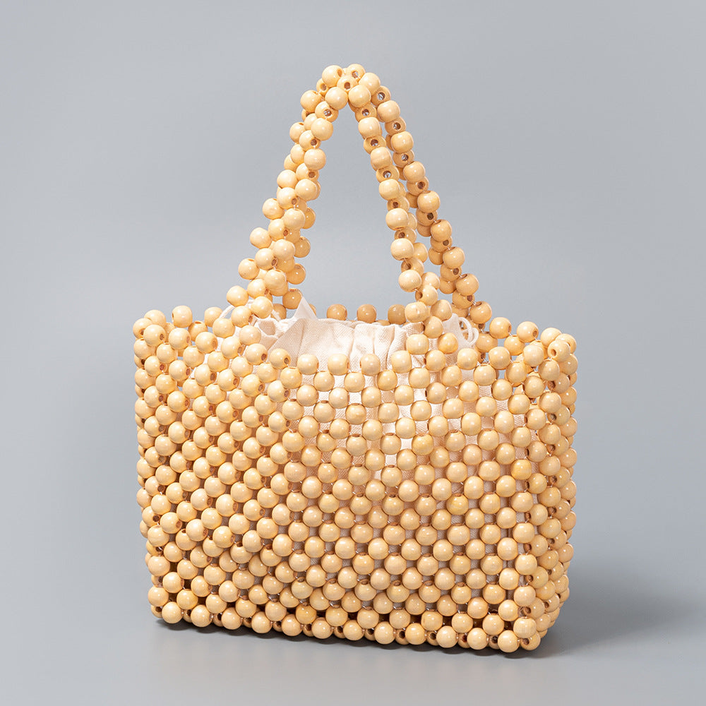 Women's Summer Niche Design With Wooden Beads Decoration Bags
