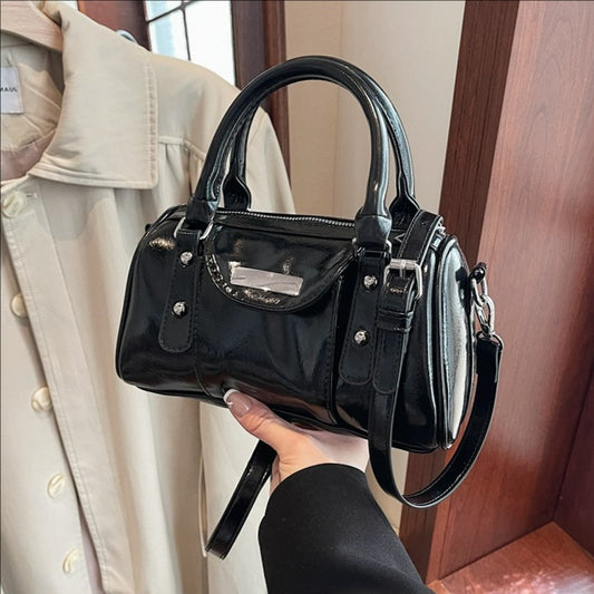 Women's Korean Style Wax Oil Leather High-grade Cylinder Simple Fashion Small Square Bag