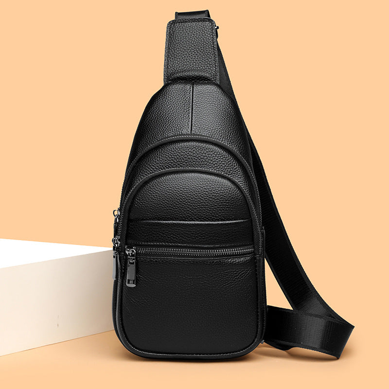 Men's Leather Leisure Fashion Trendy Cowhide Large Men's Chest Bag