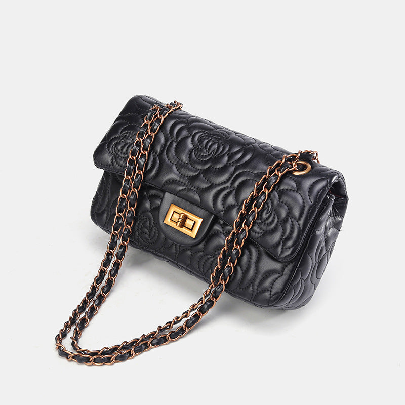 Women's Classic Style Camellia Textured Western Chain Women's Shoulder Bag