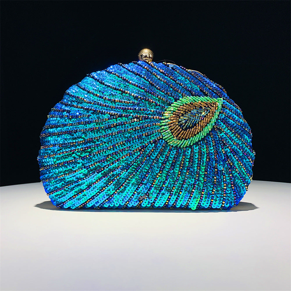 Women's Fashion Handmade Shell Peacock Beaded Banquet Dinner Bag