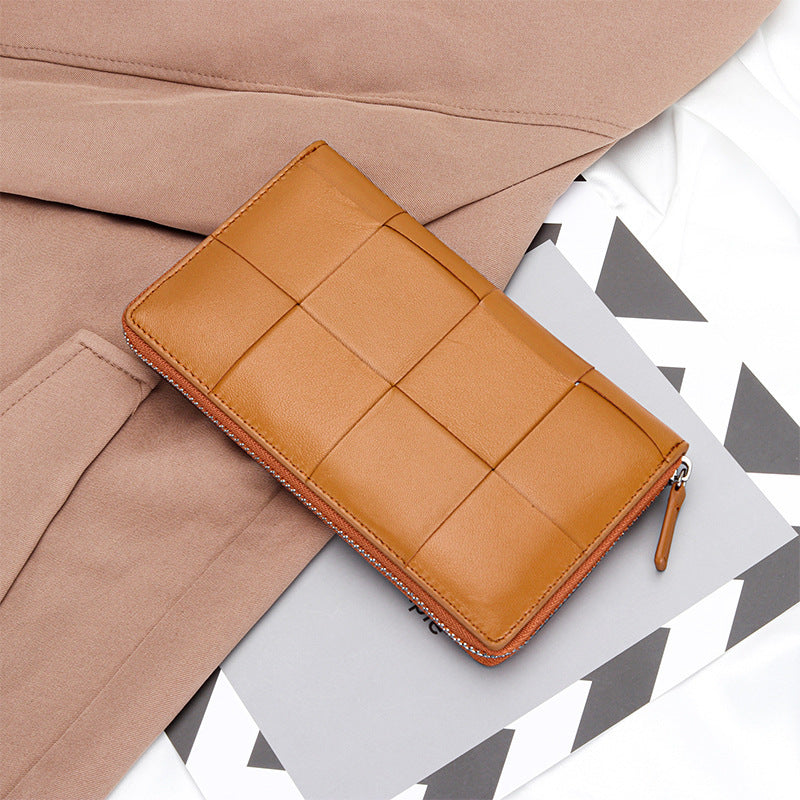 Sheepskin Large Woven Long Fashion Genuine Leather Zipper Capacity Bags
