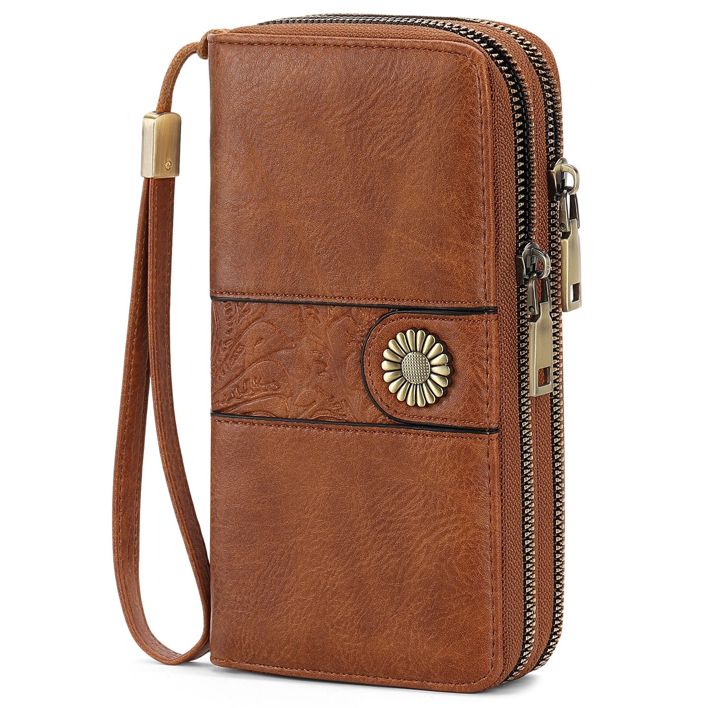 Women's Retro Leather Clutch Double Zipper Long Ladies Wallet