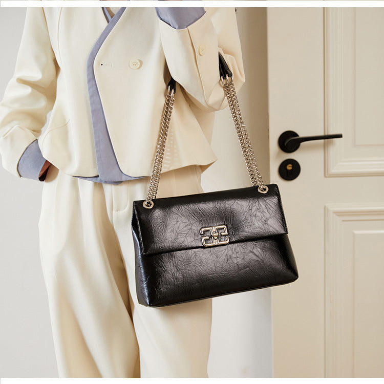 Fashion Frosted Leather Stitching Flip Chain Small Square Bags