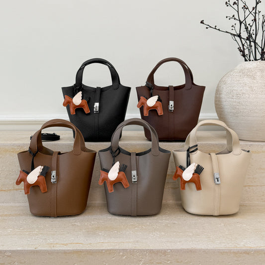Women's Lychee Pattern Soft Leather Vegetable Basket Women's Messenger Bag