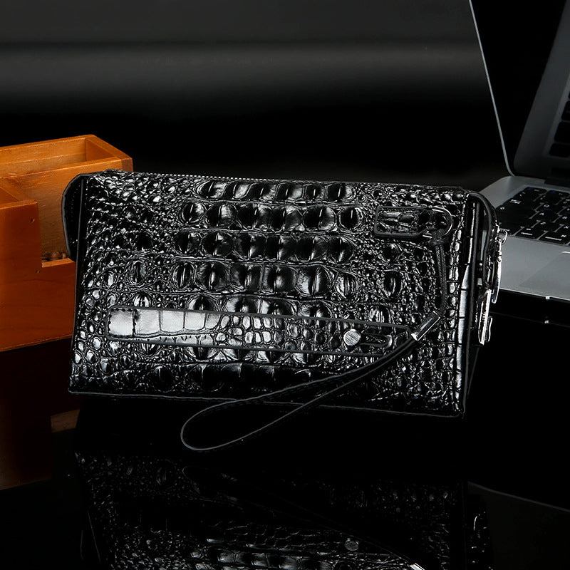 Men's Crocodile Pattern Leather Business Compartment High Men's Clutch