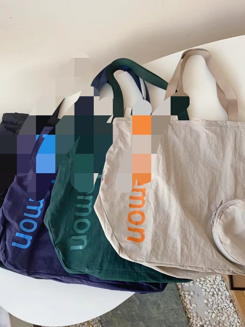 Correct Version Solid Color Letter Large Capacity Nylon Tote Bag