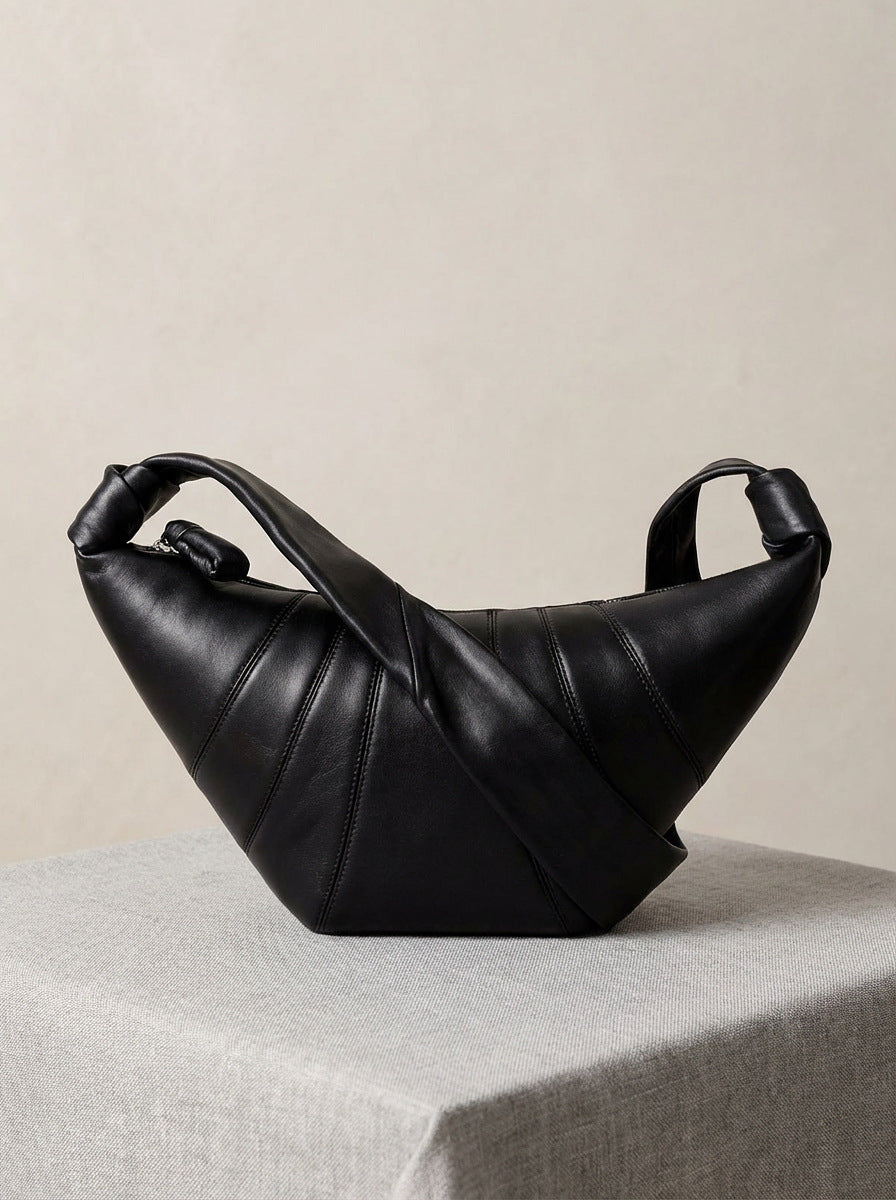 Women's French Niche First Layer Sheepskin Lazy Feeling Croissant Genuine Leather Bags
