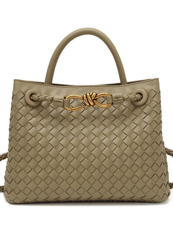 Women's Style Large Woven Metal Cord Fastener Tote Bags