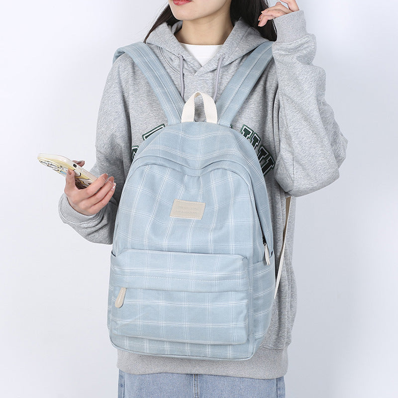 Male Female Simple Plaid Mori High Backpacks