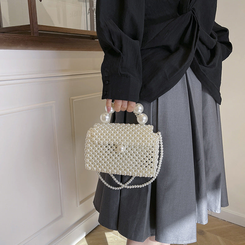 Slouchy Women's Hand-woven Portable Pearl Mini Women's Shoulder Bag