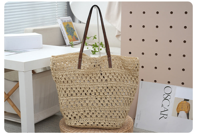 Women's Straw Large Capacity Totes Hollow Vacation Women's Shoulder Bag
