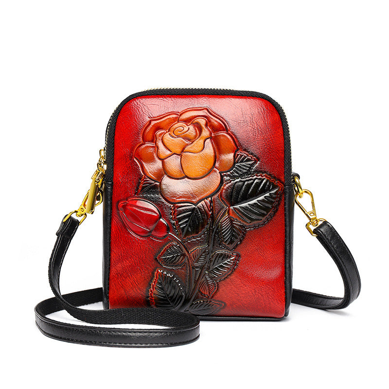 Women's Retro Textured Rose National Style Elegant Women's Messenger Bag