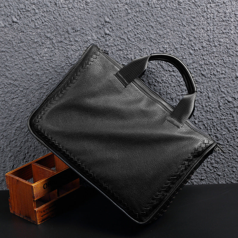 Graceful Men's Business Sheepskin Knitted Leather Men's Tote
