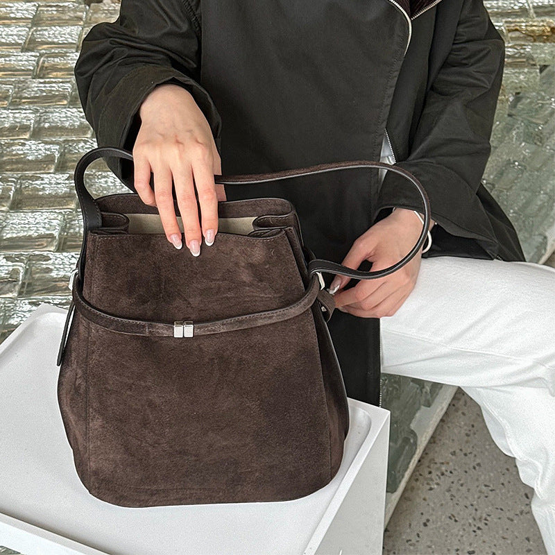 Genuine Leather Simple Female Swedish Design Versatile Bucket Bags