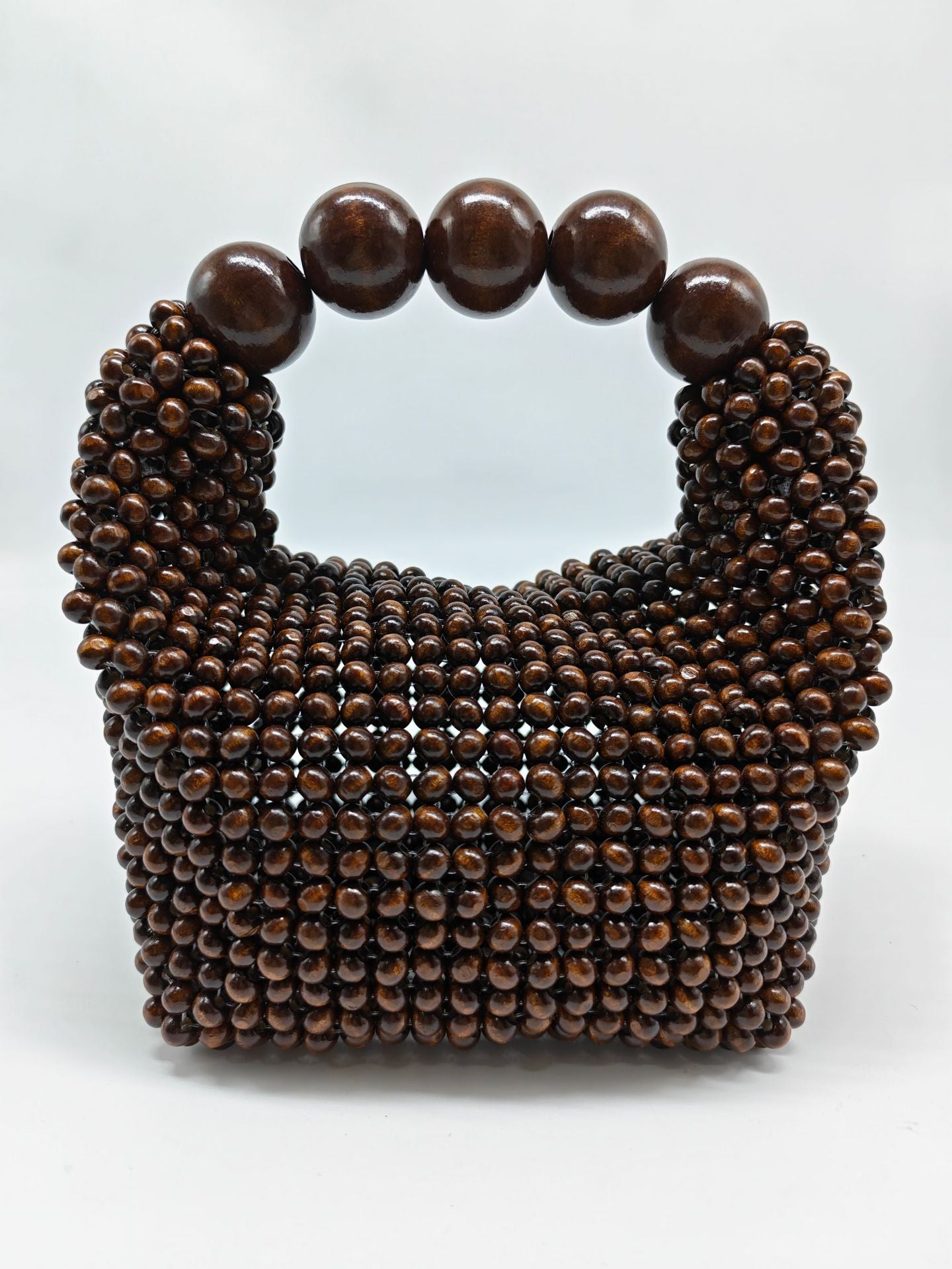 French Style Wooden Woven Beads Vintage Pearl With Women's Handbag