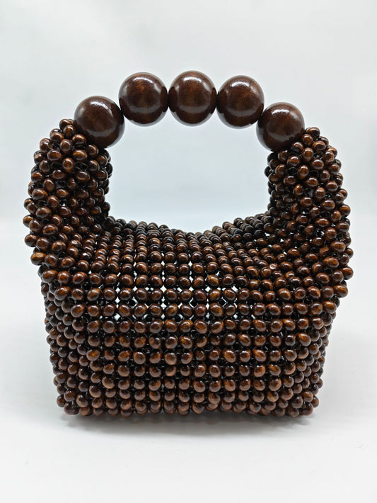 French Style Wooden Woven Beads Vintage Pearl With Women's Handbag