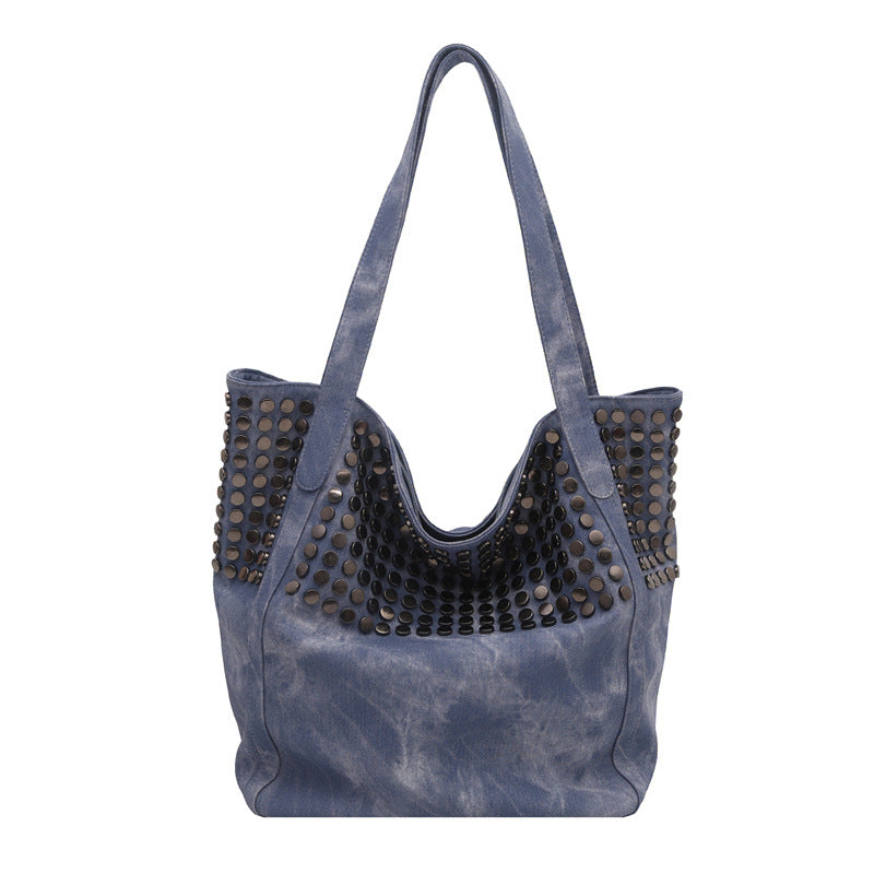 Korean Style Large Capacity Totes Rivet Simple Versatile Bucket Bags