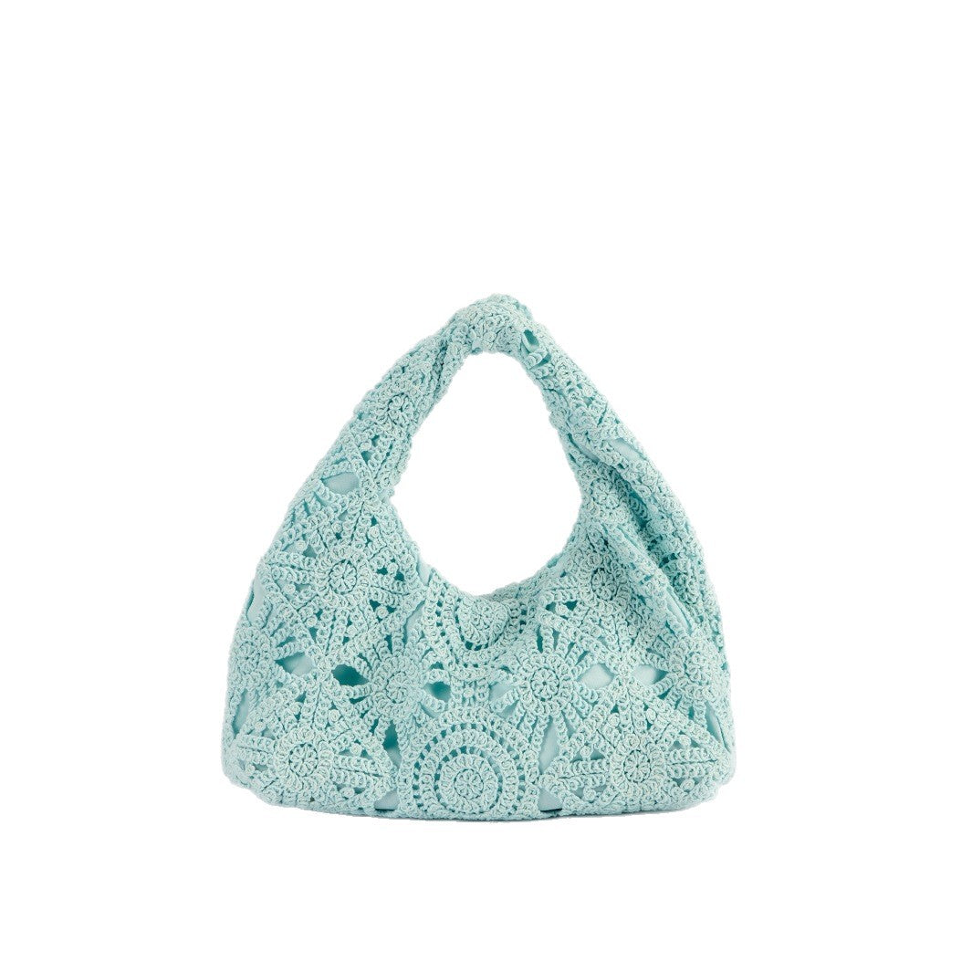 Lace Hollow Vacation Style Underarm Pattern Macaron Color Handmade Crochet Shoulder Bags