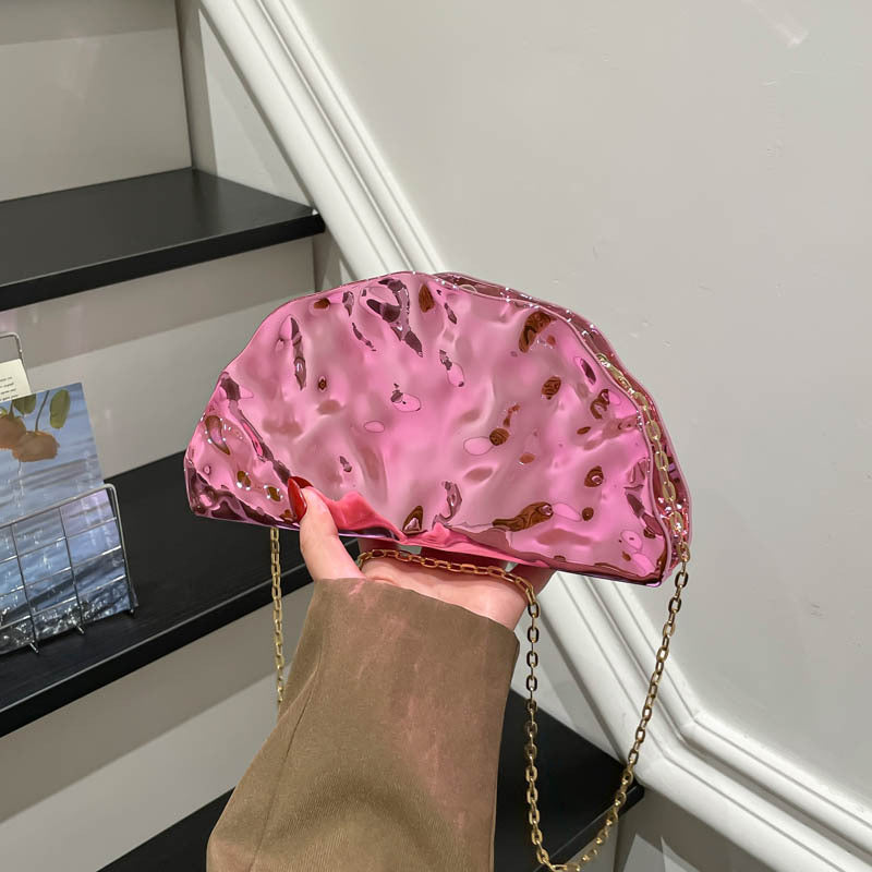 Women's Irregular Glossy Acrylic Dumplings Fan-shaped Clutch Bags
