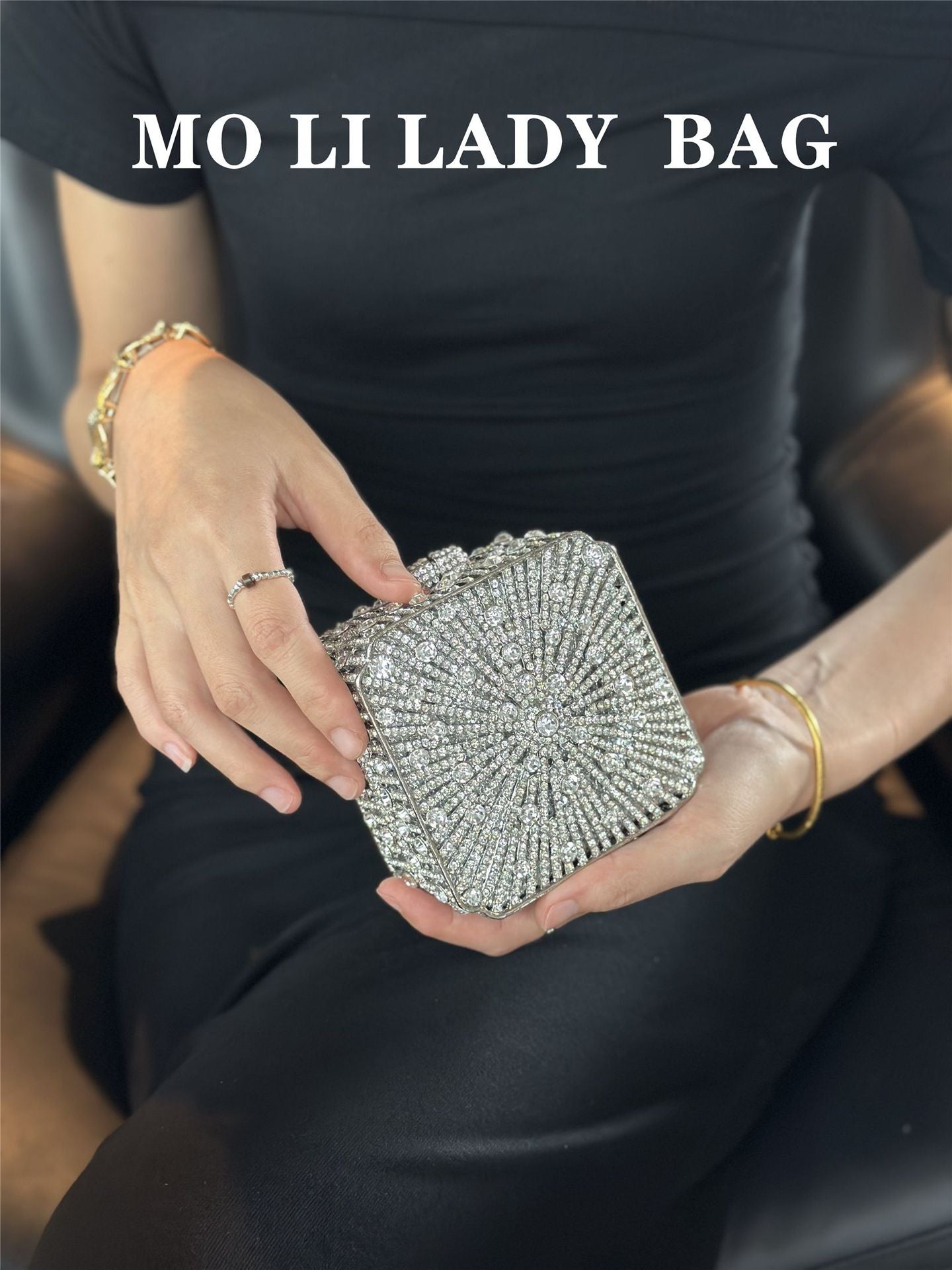 Dress Dinner Shiny Diamond Golden Bell Box Mini Women's Shoulder Bag